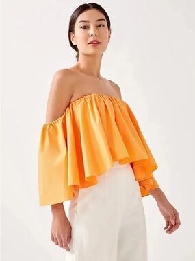 Love Bonito Kleora Off-Shoulder Ruffle Blouse in Orange M NWT